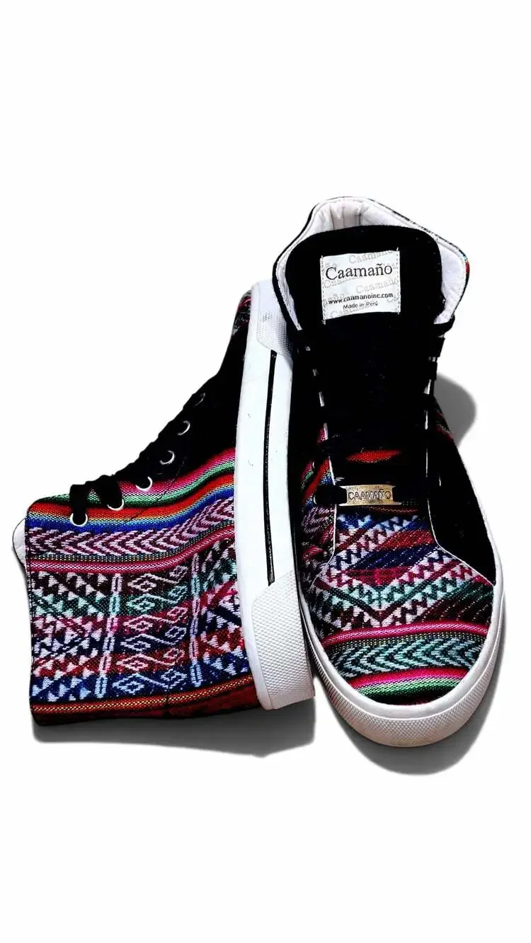Caamaño High Top Sneakers Peruvian Textile Multi-Color Size Men 6 Women 8